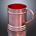Copper Mug With Red Interior And Ringed Design On Reflective Surface 3d model