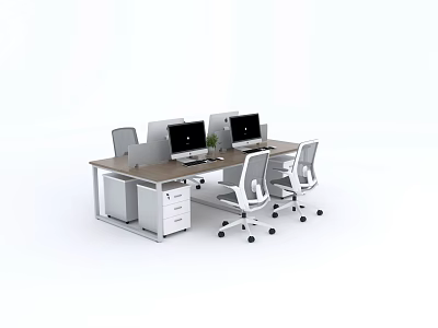 Modern Office Workstation Desk With Dual Monitors Desktop Computers And Ergonomic Office Chairs 3d model