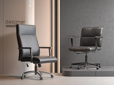 Sleek Black Leather Office Chairs With Modern Designer Style And Rolling Wheels 3d model