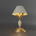 Elegant Table Lamp With Gold Base White Body And Striped Fabric Shade