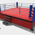 Professional Boxing Ring Design With Red Platform Blue Corner Posts And Ropes 3d model