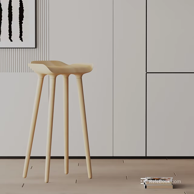 Modern Light Wood Bar Stool With Slim Legs And Minimalist Design For Kitchen Counter 3d model 