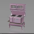 Vintage Pink Stove With Classic Cabinet Doors And Metal Burners On Retro Base