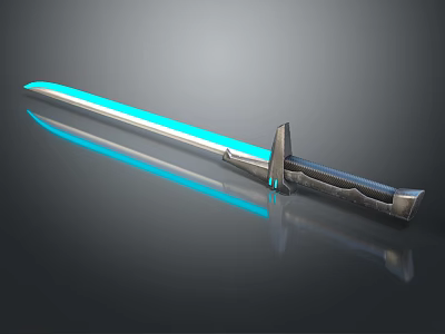 Futuristic Sci Fi Sword With Blue Glowing Blade And Metallic Hilt Design 3d model