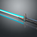 Futuristic Sci Fi Sword With Blue Glowing Blade And Metallic Hilt Design