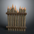 Wooden Pencil Shaped Fence With Pointed Tops Wood Grain Design And Horizontal Rails