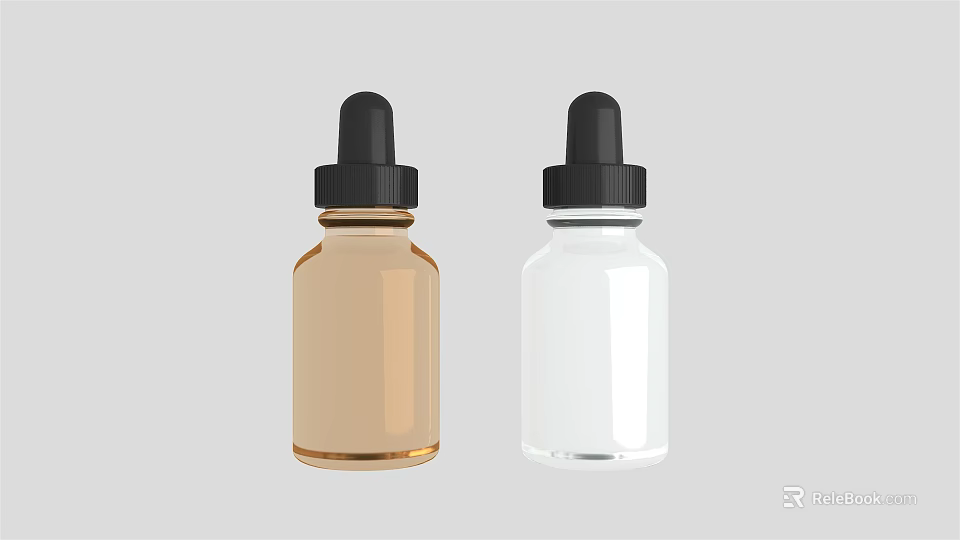 Ceramic Dropper Bottles in Brown and Transparent with Black Dropper Tips for Essential Oils 3d model 