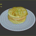 Stack of Fluffy Pancakes Topped with Yellow Sauce on Blue Plate