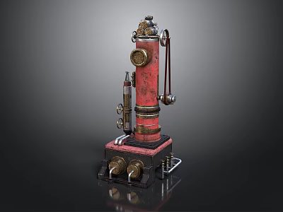 Vintage Red Steampunk Mechanical Device With Pipes Valves And Gauges 3d model
