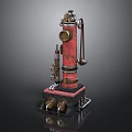 Vintage Red Steampunk Mechanical Device With Pipes Valves And Gauges