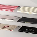 Diverse Awnings with Striped Patterns and Commercial Logos in Red Beige Black
