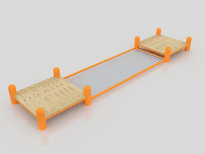 Playground Equipment With Wooden Platforms Metal Mesh Bridge And Orange Pillars 3d model
