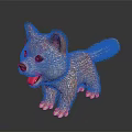 Plush Puppy Toy With Orange And Gray Fur Open Mouth Tongue Out On Shiny Surface