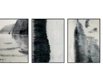 Abstract Painting Three Panel Black And White Minimalist Textured Brushstrokes Artwork 3d model