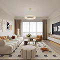 Modern Living Room Interior Design With White Sofa Orange Cushions And Geometric Rug