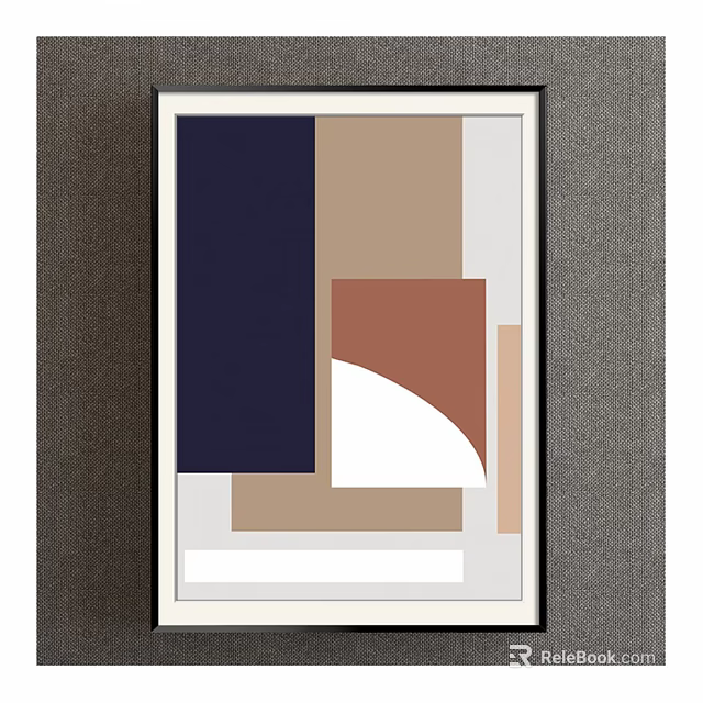 Geometric Abstract Artwork With Colorful Blocks Framed On Gray Wall Decor 3d model