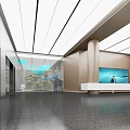 Sleek Bright Modern Office Reception Area With Large Digital Display And Virtual Intelligent Receptionist