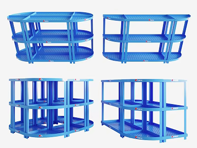 Sturdy Blue Display Shelves with Multiple Layers and Various Shapes for Retail Storage 3d model
