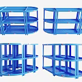 Sturdy Blue Display Shelves with Multiple Layers and Various Shapes for Retail Storage