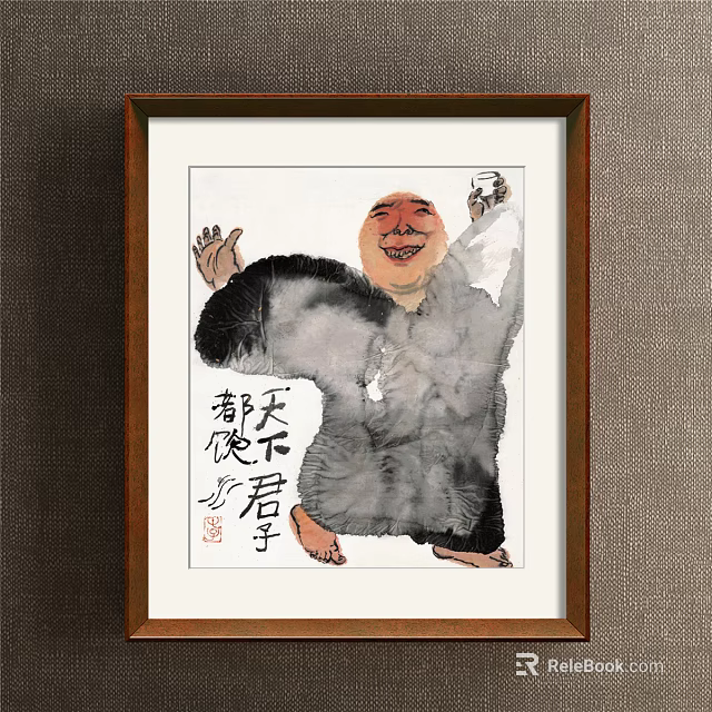 Traditional Chinese Figure Painting In Wooden Frame With Traditional Attire And Chinese Calligraphy 3d model 