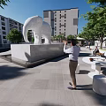 Urban Park with Central Circular Water Feature Lush Trees and Walkways Near High Rises