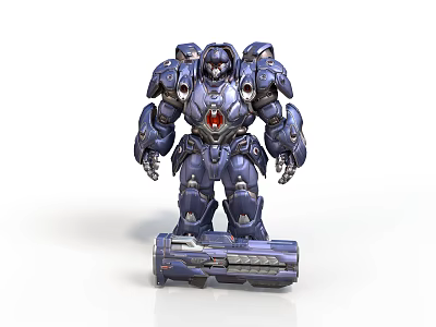 Blue Armored Mecha Warrior Character With Mechanical Design And Large Weapon 3d model