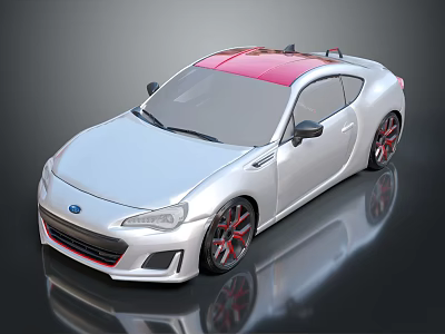 Sleek Silver Sports Car With Red Roof And Red Alloy Wheels Design 3d model