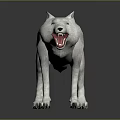 White Wolf Game Movie Character With Open Mouth Blue Eyes 3D Rendered Dark Background