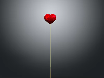 Simple Red Heart Shaped Balloon With Golden Stick On Gray Background 3d model