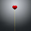Simple Red Heart Shaped Balloon With Golden Stick On Gray Background