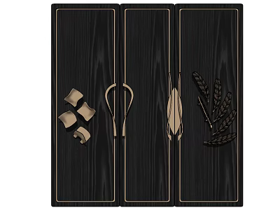 Elegant Black Wood Grained Door Handle With Golden Wheat Ears Decorative Design 3d model