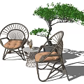 Wicker Patio Chairs And Small Table Set With Green Plant Decoration