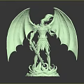 Glowing Green Dragon Statue With Wings Weapon And Flame Base Design