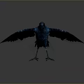 Stunning Deep Blue Crow Standing with Spread Wings in Minimal Gray Background