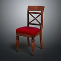 Classic Wooden Leisure Chair With Red Cushion Cross Back And Decorative Legs