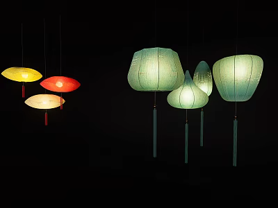 Colorful Hanging Chandeliers with Various Shapes Soft Lighting and Elegant Designs 3d model