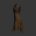 Brown Knit Dress With Unique Neckline Ruched Waist And Layered Skirt