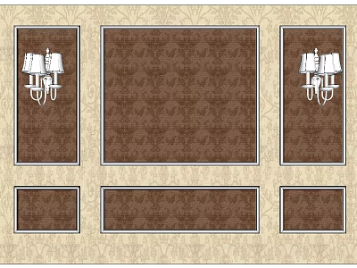 Classic TV Background Wall With Brown Pattern And Decorative Wall Sconces 3d model