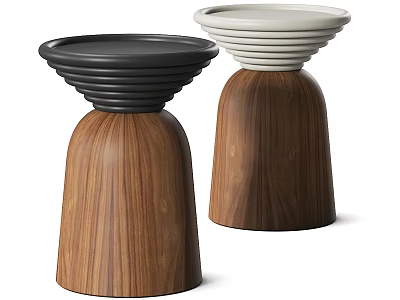 Modern Stylish Side Tables With Wooden Bases And Layered Colored Tops 3d model