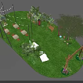 Outdoor Garden Relaxation Area With Green Grass Foliage Tent Seating And String Lights