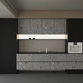 Modern Dark Sideboard With Textured Panels Storage Cabinets And Countertop Appliance