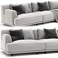 Modern Minimalist Light Gray Three-Seater Sofa With Decorative Pillows And Throw Blanket 3d model