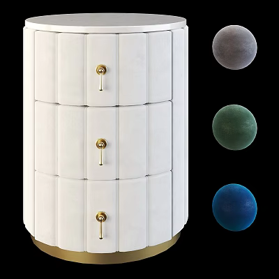 White Modern Nightstand With Three Drawers Gold Handles And Gray Green Blue Decorative Balls 3d model