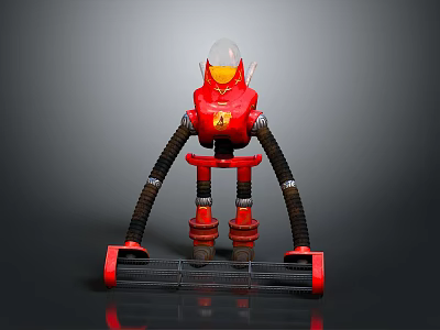 Red Robot Game Movie Character With Transparent Helmet And Mechanical Wheel Structure 3d model
