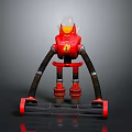 Red Robot Game Movie Character With Transparent Helmet And Mechanical Wheel Structure