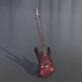 Dark Red Electric Guitar With Art Supplies Painted Designs And Decorative Stickers