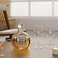 Elegant Cognac Bottle With Crystal Glasses Cocktail Glass And Candle On Wooden Table