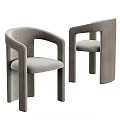 Modern Dining Table Set With Marble Top Metal Frame And Grey Chairs 3d model