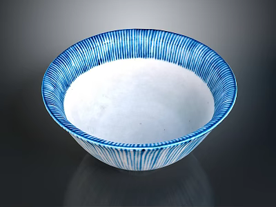 Ceramic Sculpture Carved Bowl With Blue And White Striped Pattern Design 3d model