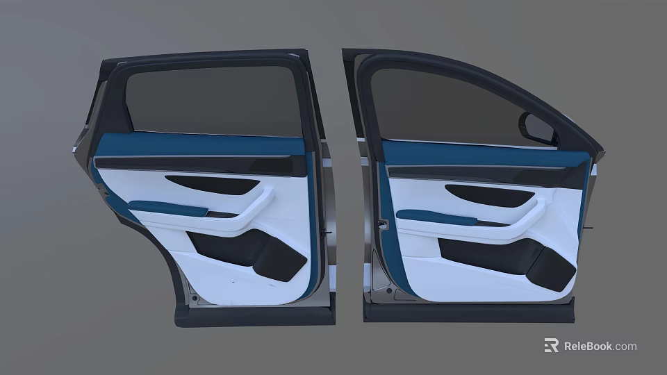 Car Door Interior Design With Blue White Trim And Black Frame Details 3d model 